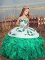 Wonderful Turquoise Straps Lace Up Embroidery and Ruffles Little Girls Pageant Dress Wholesale Sleeveless