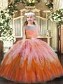 Most Popular Multi-color Lace Up Little Girls Pageant Gowns Lace and Ruffles Sleeveless Floor Length