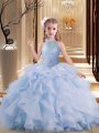 Beauteous Lavender Kids Formal Wear Tulle Brush Train Sleeveless Beading