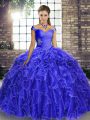 New Style Royal Blue Quinceanera Dresses Off The Shoulder Sleeveless Brush Train Lace Up
