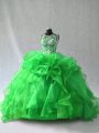 Pretty Organza Scoop Sleeveless Lace Up Beading and Ruffles Vestidos de Quinceanera in Green