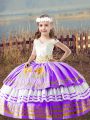 Stunning Sleeveless Floor Length Embroidery Lace Up Little Girl Pageant Dress with Lavender
