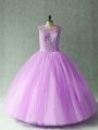 Noble Floor Length Lace Up Quinceanera Gowns Lilac for Sweet 16 and Quinceanera with Beading