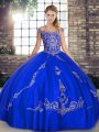 Gorgeous Royal Blue Tulle Lace Up Sweet 16 Dresses Sleeveless Floor Length Beading and Embroidery