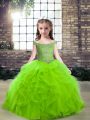 Tulle Zipper Little Girl Pageant Dress Sleeveless Floor Length Beading and Ruffles