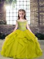 Elegant Beading Child Pageant Dress Olive Green Lace Up Sleeveless Floor Length