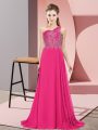Romantic One Shoulder Sleeveless Side Zipper Prom Party Dress Hot Pink Chiffon