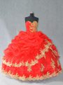 Red Ball Gowns Sweetheart Sleeveless Organza Floor Length Lace Up Lace and Appliques and Pick Ups 15 Quinceanera Dress