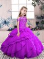 Stunning Floor Length Ball Gowns Sleeveless Purple Little Girl Pageant Dress Lace Up