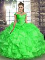 Organza Lace Up Off The Shoulder Sleeveless Floor Length Sweet 16 Quinceanera Dress Beading and Ruffles