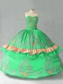 Cheap Green Ball Gowns Embroidery and Bowknot Sweet 16 Quinceanera Dress Lace Up Organza Sleeveless Floor Length