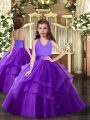 Halter Top Sleeveless Lace Up Little Girl Pageant Gowns Purple Tulle