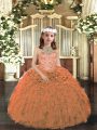 Custom Made Orange Halter Top Neckline Beading and Ruffles Pageant Dress for Teens Sleeveless Lace Up