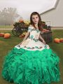 Straps Sleeveless Lace Up Child Pageant Dress Turquoise Organza