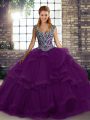 Charming Purple Sleeveless Tulle Lace Up Sweet 16 Quinceanera Dress for Military Ball and Sweet 16 and Quinceanera
