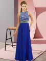 Pretty Royal Blue Prom Party Dress Prom and Party and Military Ball with Beading Scoop Sleeveless Side Zipper