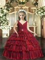 Red Backless V-neck Beading and Ruffled Layers Little Girls Pageant Dress Wholesale Sleeveless