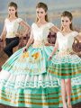 Wonderful Sleeveless Embroidery and Ruffled Layers Lace Up Sweet 16 Quinceanera Dress