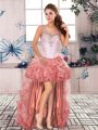 Extravagant Organza Scoop Sleeveless Zipper Beading and Ruffles Homecoming Dress in Watermelon Red