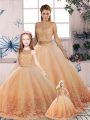 Clearance Sweep Train Two Pieces Sweet 16 Dresses Peach Scalloped Tulle Sleeveless Backless
