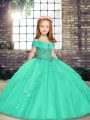 Discount Sleeveless Lace Up Floor Length Beading Pageant Dress for Girls