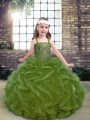 Top Selling Straps Sleeveless Lace Up Little Girls Pageant Dress Olive Green Organza