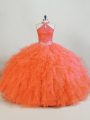 Affordable Tulle Sleeveless Floor Length 15th Birthday Dress and Beading and Ruffles