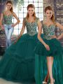 Floor Length Three Pieces Sleeveless Peacock Green Sweet 16 Quinceanera Dress Lace Up