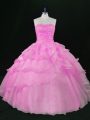 Excellent Sleeveless Floor Length Hand Made Flower Lace Up Ball Gown Prom Dress with Lilac
