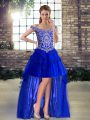 Latest Royal Blue Lace Up Off The Shoulder Beading and Lace Tulle Sleeveless