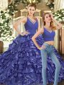 Lavender Ball Gown Prom Dress Sweet 16 and Quinceanera with Ruffles V-neck Sleeveless Brush Train Backless