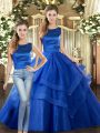 Spectacular Scoop Sleeveless Tulle Quinceanera Gown Ruffled Layers Lace Up