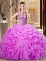 Lilac Sleeveless Floor Length Beading and Pick Ups Lace Up Sweet 16 Dresses