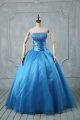 Popular Sleeveless Floor Length Beading and Sequins Lace Up Sweet 16 Quinceanera Dress with Baby Blue