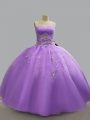 Lavender Ball Gowns Sweetheart Sleeveless Organza Floor Length Lace Up Beading Ball Gown Prom Dress