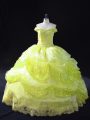 New Style Off The Shoulder Sleeveless Lace Up Sweet 16 Dress Yellow Green Organza