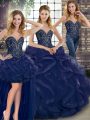 Floor Length Navy Blue 15 Quinceanera Dress Sweetheart Sleeveless Lace Up