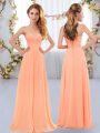 Floor Length Peach Bridesmaid Dresses Chiffon Sleeveless Ruching