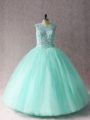 Sleeveless Floor Length Beading Lace Up Sweet 16 Quinceanera Dress with Apple Green