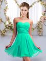 Turquoise Lace Up Sweetheart Ruching Bridesmaid Dress Chiffon Sleeveless