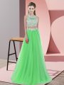 Glittering Tulle Halter Top Sleeveless Zipper Lace Damas Dress in Green