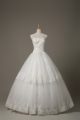 Floor Length Ball Gowns Sleeveless White Wedding Dress Lace Up