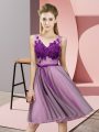 Lilac Sleeveless Tulle Lace Up Dama Dress for Wedding Party