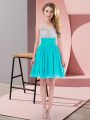 Chiffon Scoop Sleeveless Side Zipper Beading Damas Dress in Aqua Blue