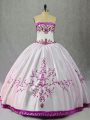 Excellent White And Purple Taffeta Lace Up Strapless Sleeveless Floor Length Quinceanera Gowns Embroidery
