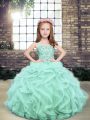 Apple Green Ball Gowns Straps Sleeveless Tulle Floor Length Lace Up Beading and Ruffles Child Pageant Dress