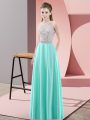 Apple Green Empire Scoop Sleeveless Satin Floor Length Backless Beading Hoco Dress