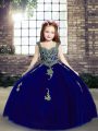 Royal Blue Girls Pageant Dresses Party and Military Ball and Wedding Party with Appliques Straps Sleeveless Lace Up
