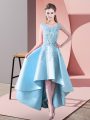 Beautiful Aqua Blue A-line Lace Bridesmaid Dresses Zipper Satin Sleeveless High Low