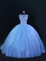 Blue Sweet 16 Dress Tulle and Sequined Sleeveless Beading